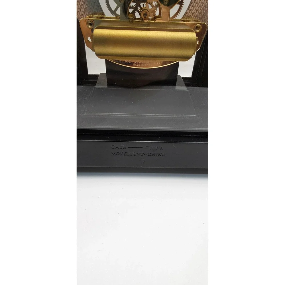 Bombay Company Skeleton Mantle Clock Dark Wood Glass Case Roman Numerals 2004